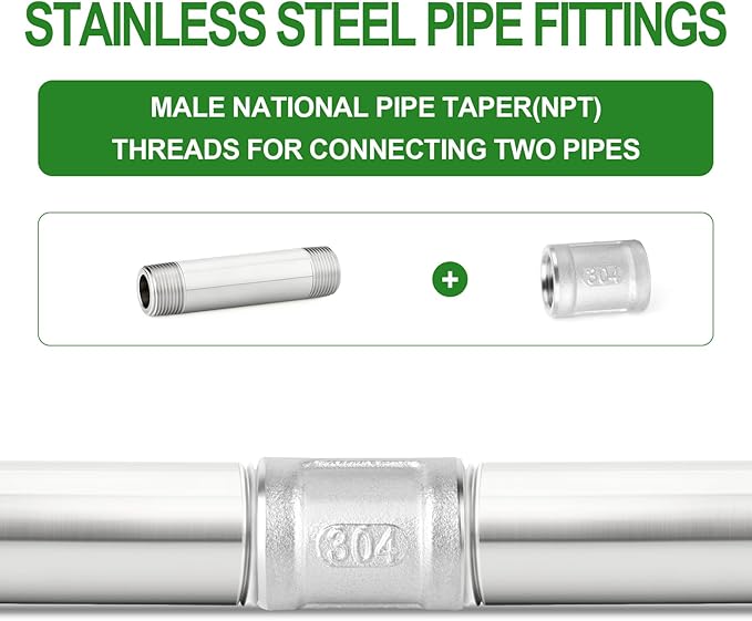 TAISHER 2PCS Stainless Steel Pipe Fittings, 3/4" NPT Male x 3/4" NPT Male Threaded, 4" Length Thickened Nipple Cast Pipe