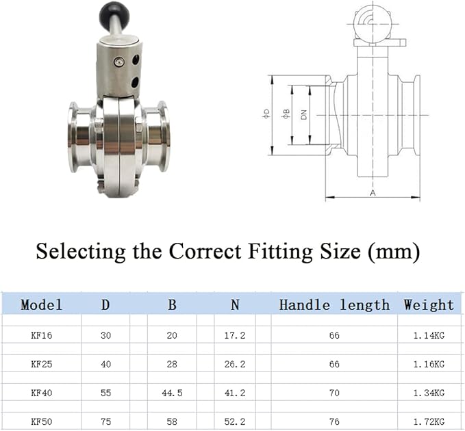 SHERICH KF16 Vacuum Butterfly Valve, Stainless Steel 304 Three-clamp Butterfly Valve with Handle and Silicone (KF16)