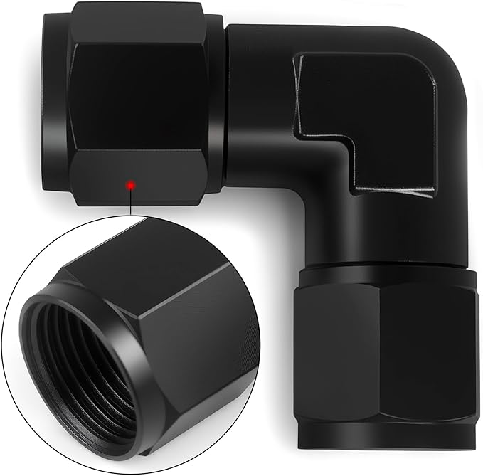 10AN Female to 10AN Female 90 Degree Swivel Coupler Fitting Adapter 7/8-14UNF Thread Aluminium Black 2PCS