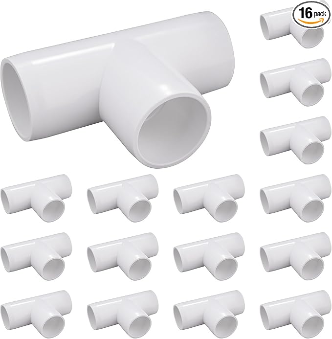 16-Pack 1" PVC Fittings Tee, Furniture Grade 1 Inch PVC Pipe Fittings 3 Way, UV Resistant, Fits SCH40 Pipe DIY Garden Shelves, Greenhouse, Shelf