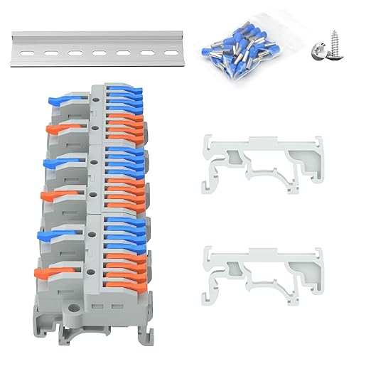 3Pcs Lever Wire Connectors, 2 in 8 Out, Push-in, 4-2.5 mm² Quick Wiring DIN Terminal Blocks, 30Pcs Wire Ferrules Terminals & 5.51 Inch DIN Rail Included