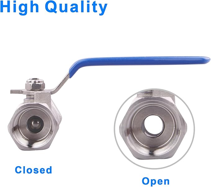 DERNORD Stainless Steel Ball Valve 1PC Type 0.5 Inch NPT Standard Port for Water, Oil, and Gas (1/2 Inch Ball Valve)