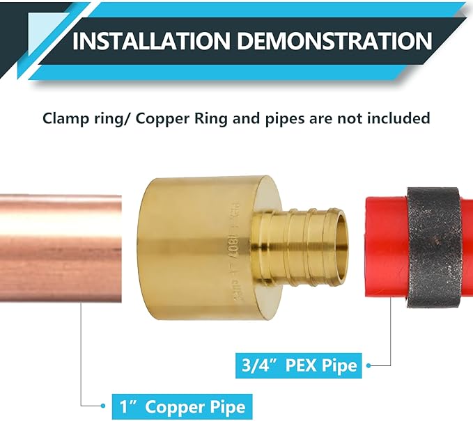 (10-Pack) PEX Fittings, Pex 3/4"x1" Female Sweat Copper Adapter, Brass Crimp Fittings, for PEX Tubing Pipe Plumbing, ASTM F1807(PEX1807135-10Pack)