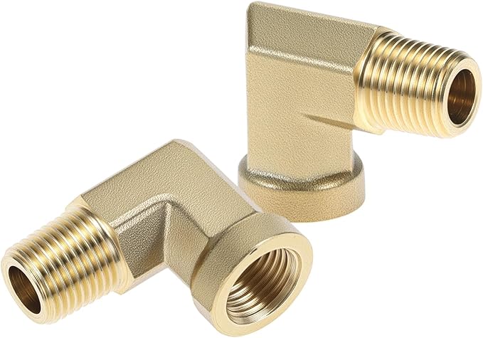QWORK 90 Degree Brass Street Elbow, 2 Pack 1/8" NPT Male x 1/8" NPT Female Forged Fitting, High-Temperature Brass Connector, NPT Pipe Fittings