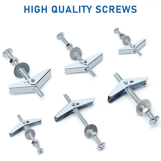 56pcs 1/4 Inch Heavy Duty Drywall Anchors and Screws, 14 Sets Toggle Bolts and Wing Nuts Set, Hollow Drywall Anchors Bolts Screws Assortment Kit for Hanging Lamps Heavy Items