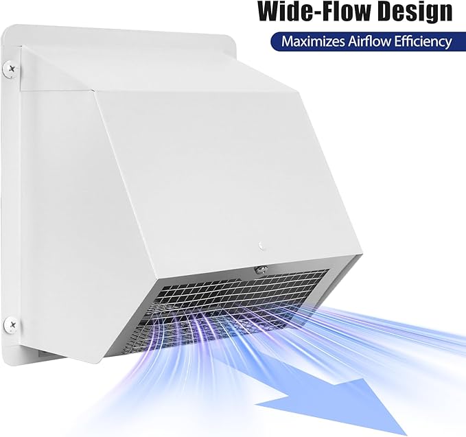 6 Inch Dryer Vent Cover Outside, White Wall Dryer Vent Cap, No-Pest Metal Vent Covers For House Exterior