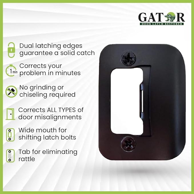 Gator Door Strike Plate with Screws, – 2-1/4" by 1-3/4" Universal Latch Restorer Alloy Steel Lock Hardware for Interior and Exterior Doors, Replacement Door Latch Plate | Oil Rubbed Bronze 4-Pack