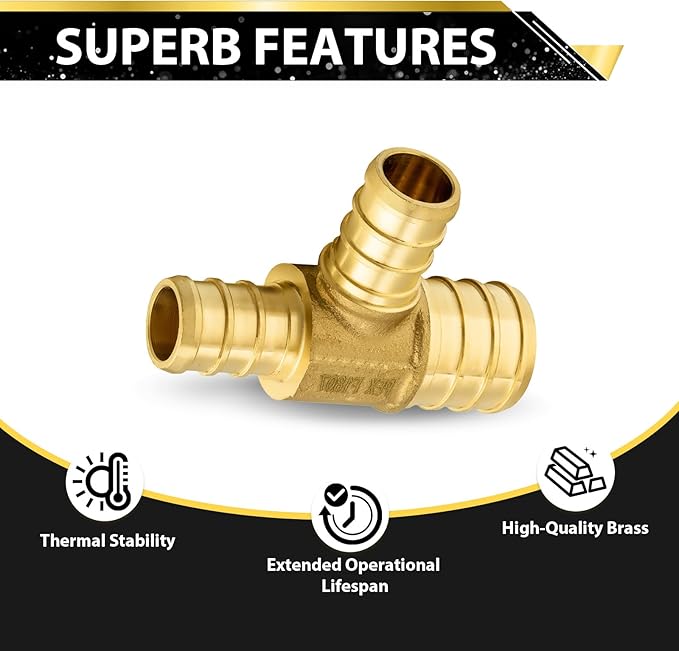 30-Pack Foskan PEX Fittings, 1"x3/4"x3/4" Reducing Tee,Brass Barb Crimp PEX Fittings for Hot or Cold Water Distribution