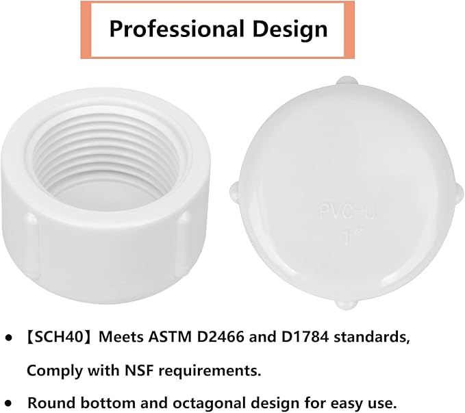 15Pack 1 Inch Female PVC Pipe End Cap 1 Inch Female Threaded Plug Adapter, SCH 40 PVC Pipe threaded Cap Fitting 1" PVC Pipe Female Plug Socket for Plumbing Water Line, White
