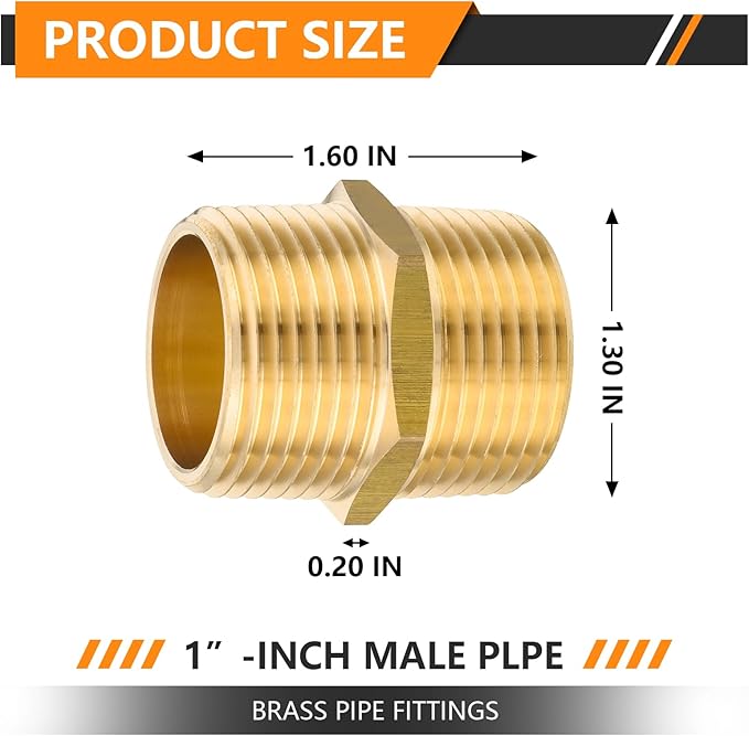10-PCs HeSun Brass Hex Nipple Pipe Fitting, 1" NPT Male x 1" NPT Male Nipple Pipe Adapter(NPT015)