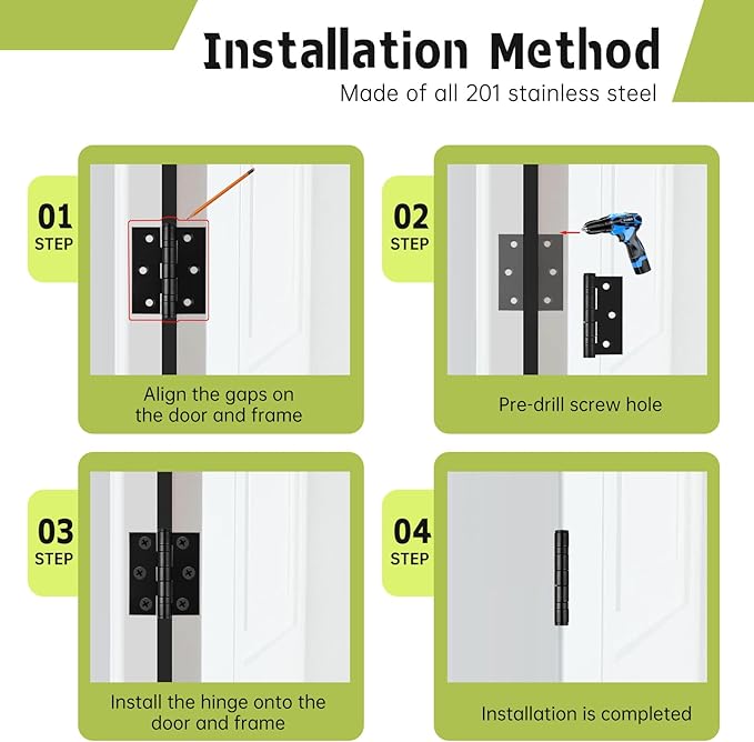 6-Pack Black Door Hinges, 3 Inch Heavy Duty Stainless Steel Hinge for Interior Exterior Doors, Max Loading 100LB, Matte Black Ball Bearing Hinges with Screws, Smooth and Quiet