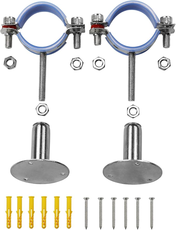 AKIHISA 2 Pcs 304 Stainless Steel Pipe Supports, Wall Mount Ceiling Mount Pipe Hanger, Pipe Holder for OD Pipe 60-65MM Adjustable Height Range 50-100mm
