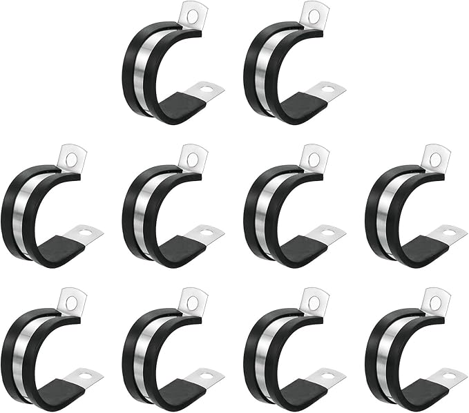 uxcell 1-1/4"(32mm) Cable Clamp, 304 Stainless Steel Rubber Cushioned Insulated Clamp R Shape Metal Clamp Tube Holder for Pipe Hose Wire Cord Installation 10Pcs