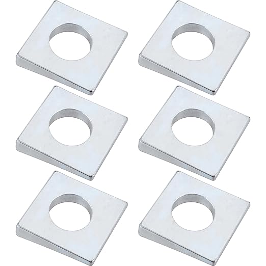 6 Pcs 1/2" Beveled Square Washers, 1-1/8" x 1-1/8" Plain Carbon Steel Galvanized Wedge Shaped Washer 2mm to 6.6mm Thick, Metal Shims for Leveling (Silver)