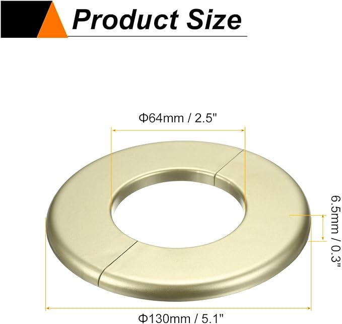 HARFINGTON 2pcs Wall Split Flange 64mm/2.5" Self-Adhesive Plumbing Cover Plates ABS Plastic Round Escutcheon Plate Buckle Design for Water Pipe Bathroom Kitchen Decoration, Gold Tone