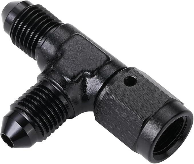 3AN Male Flare Tee T Fitting Adapter with AN3 Female Swivel On Run Aluminum Black