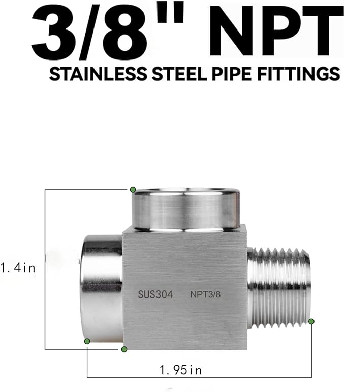 1 piece 3/8 npt tee, npt 3/8 tee Female to Male,3WayConnector,Fabricateof 304 Stainless Steel