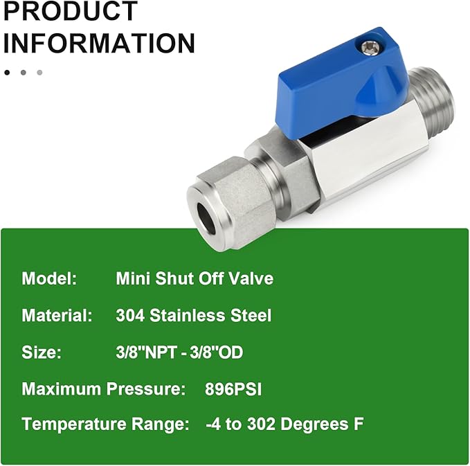 TAISHER 1PCS 304 Stainless Steel Compression Mini Ball Valve Shut Off Switch, 3/8" Tube OD x 3/8" NPT Male