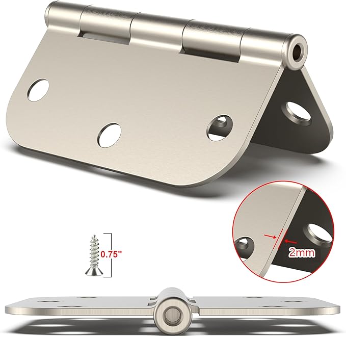 18 Pack Rounded Satin Nickel Door Hinges, 3.5 x 3.5 Inch Hinges with 5/8" Radius Corners, Durable and No Squeak Hinges, for Home Interior, Exterior Doors and Commercial Use
