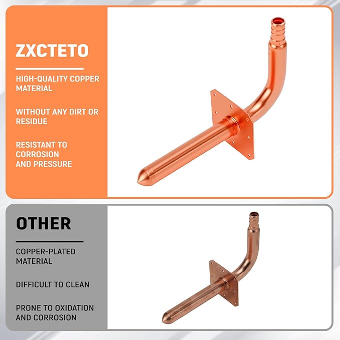 Pack of 5,1/2 In Copper Stub Out Elbows with Wall Flange,F1807 Lead-Free PEX-B/C Barb Crimp Fittings,6 Inch Length, for Bathroom Faucet, Shower Valve,Toilet Supply,Easy Installation, Remodel Plumbing
