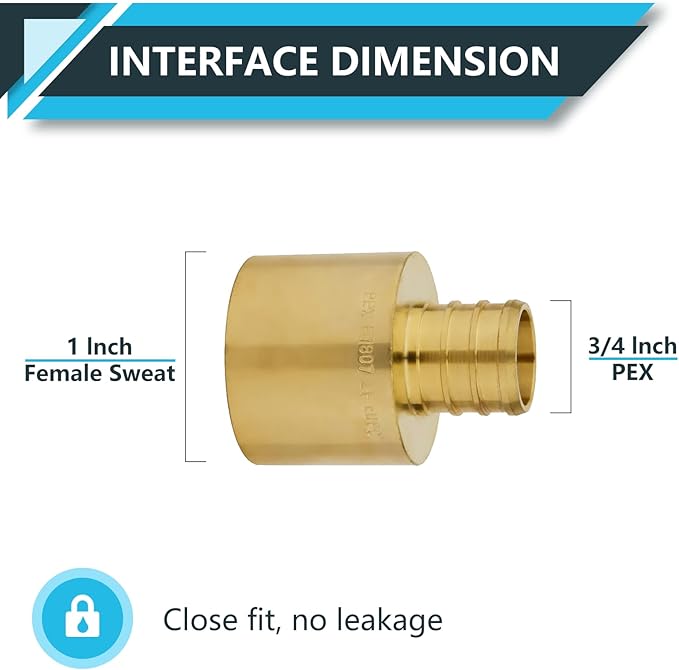 (10-Pack) PEX Fittings, Pex 3/4"x1" Female Sweat Copper Adapter, Brass Crimp Fittings, for PEX Tubing Pipe Plumbing, ASTM F1807(PEX1807135-10Pack)