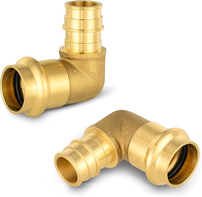 2-Pack HeSun Copper Press Fitting Elbow, 1" PRESS X 1" PEX-A F1960 Expansion Elbow, LF Brass