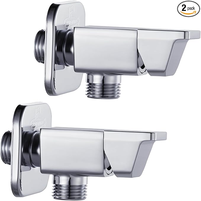 SUBMARINE 2PCS Angle Stop Valve, 1/4 Turn 1/2 x 3/8 Inch Angle Water Shut Off Valve, Toilet Faucet Valve, Brass Body and Ceramic Core for Hot and Cold Water