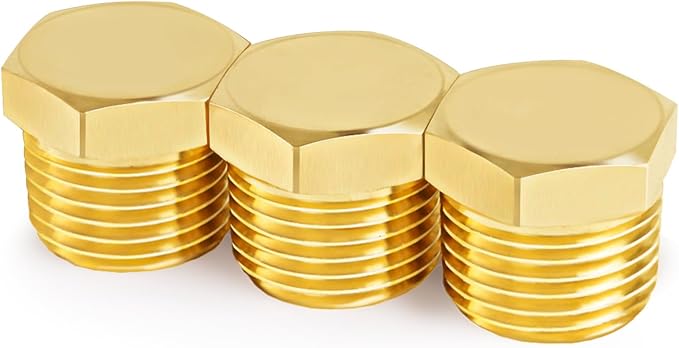 ChillWaves Brass Pipe Fitting, Outer Hex Head Socket Pipe Plug Fitting 1" NPT Male Thread Adapter(3-PACK)