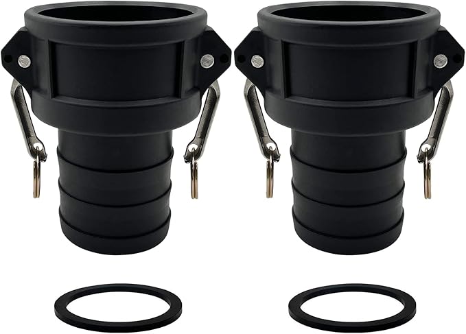 2PCS Camlock Fittings Poly C-50 1/2" Type C Standard Couplings Cam lock Fittings Polypropylene Cam Groove Fitting Female Camlock with a Hose Shank (0.5 inch, Type C)