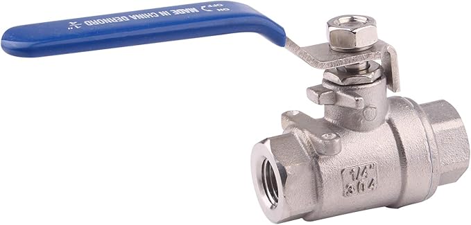 DERNORD Full Port Ball Valve Stainless Steel 304 Heavy Duty for Water, Oil, and Gas with Blue Locking Handles (1/4" NPT)