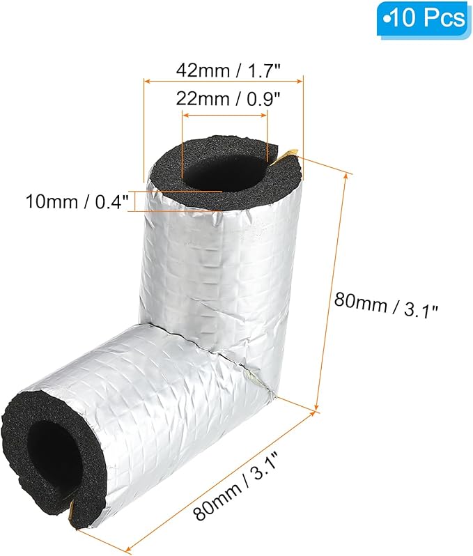 PATIKIL 3/4" Elbow Insulation Tubing, 10Pcs Self Adhesive Water Pipe Insulation Tube Foam Tubes Sleeve Cover Wrapping with Aluminum Foil for Heat Preservation Freeze Protection, Black
