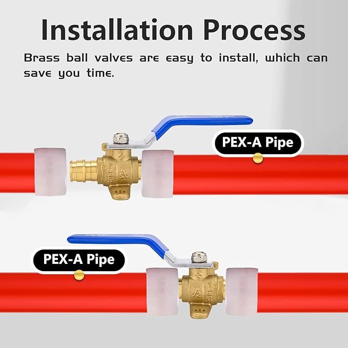 40-Pack Foskan 1/2" Brass PEX Expansion Drop Ear Ball Valve with Blue Handle, Full Port Shut-off Valve for Hot and Cold Water Distribution