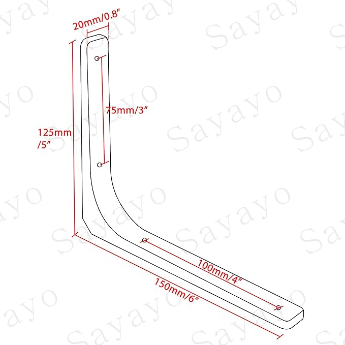 SAYAYO Wall Shelf Brackets White, 6 x 5 Inch Iron Metal Shelf Brackets L Shaped Corner Support Brackets for DIY Floating Shelf, 4 PCS