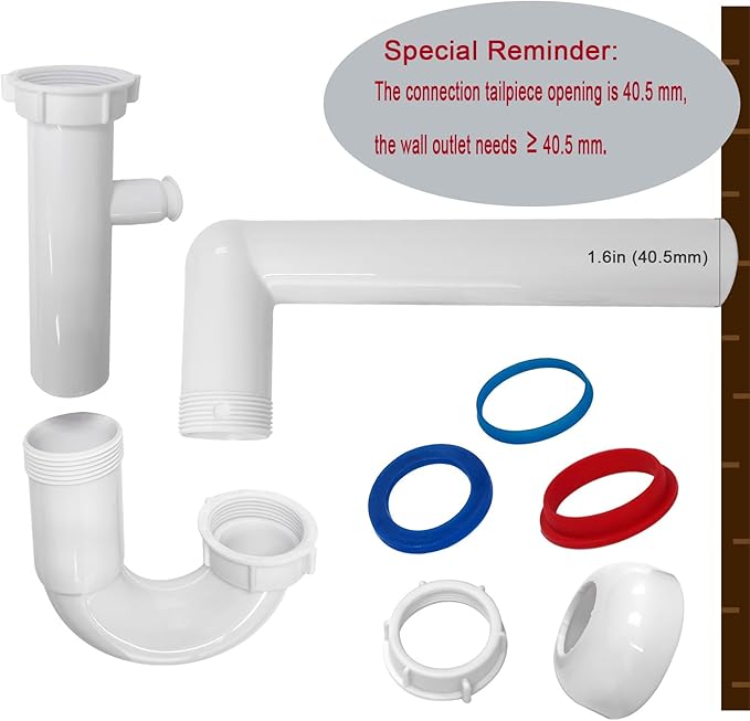 White 1-1/2" Kitchen Sink Drain P-Trap Plumbing Kit, J-Bend for Restroom Sink Kitchen Sink Drain Pipe, Sink P-trap Connect To Wall