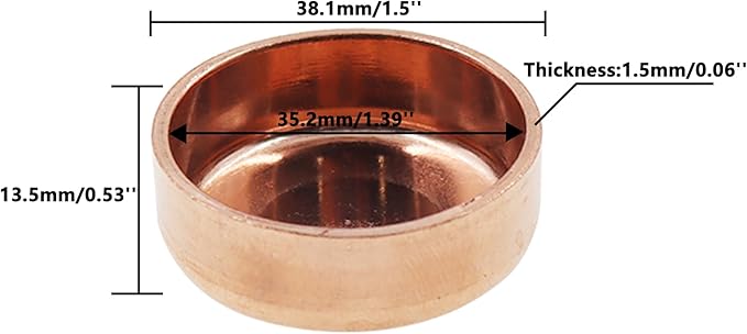 Copper Pipe Cap,TTZEZE Copper End Cap,Certified Safe Pressure Copper Cap Plug,Solid Sweat Solder Connection,Pure Copper Plumbing Cap for Plumbing HVAC Air Conditioner 35mm/1.37'' 10PCS