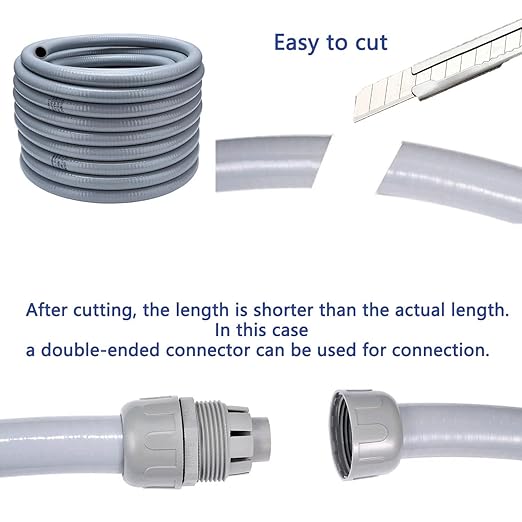50FT NPT 1/2 Inch Liquid Tight Connector Non-Metallic PVC Electrical Flexible Conduit Fittings, UL Listed - with 5 Straight, 3 Curved and 1 Double-Port Connector