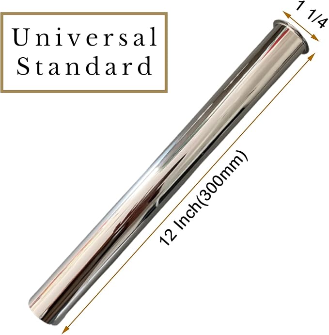 Heavy Duty Flanged Sink Tailpiece 1-1/4" OD x 12", Extension Tube for Trap, Drain Connections, Chrome