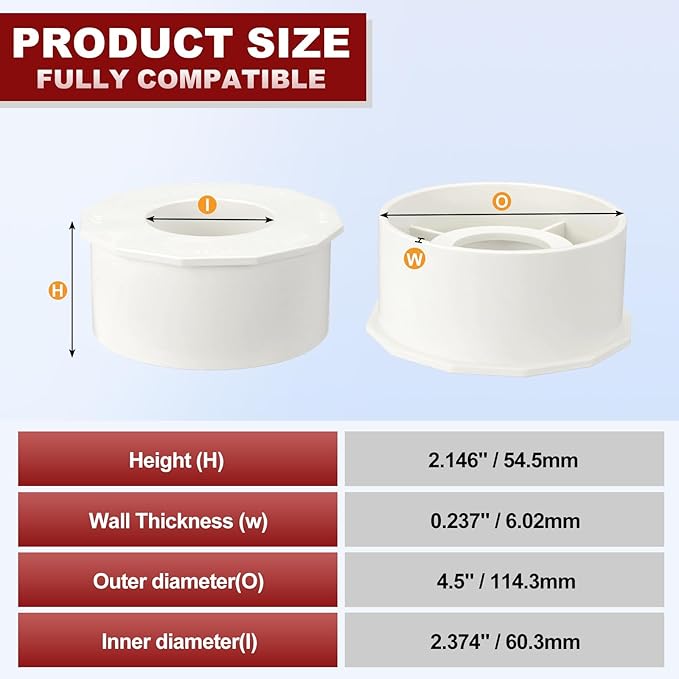 1Pcs 4" x 2" PVC Reducer Bushing Fitting, SCH40 (Socket x Socket) Furniture Grade PVC Pipe Fitting, Reducer Bush Adapter for Home Sewer Plumbing, Industrial, Pipe Connection, White