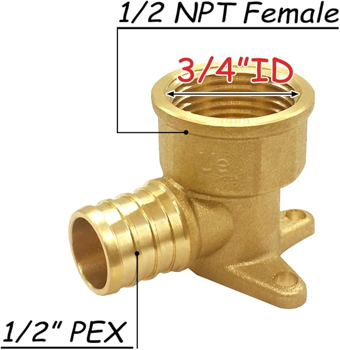 3PCS LF Brass 1/2 Inch PEX Barb to 1/2 NPT Female with Drop Ear 90 Degree Elbow Coupling Pipe Crimp Fitting