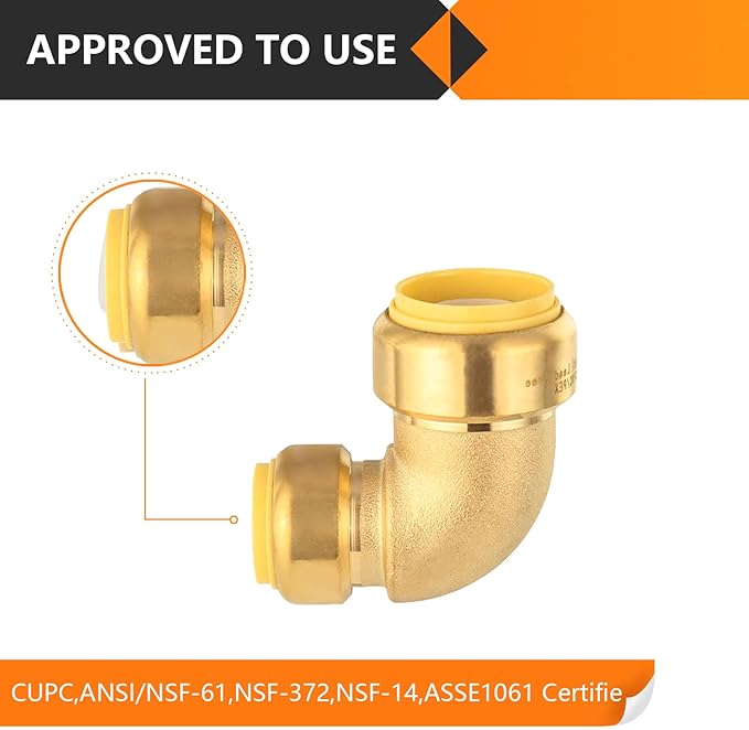 5-Pack HeSun Pushfit 90 Degree Elbow, 1"x3/4" Push to Connect Plumbing Fittings with Disconnect Clips, Brass Push-fit Fittings for PEX, Copper, CPVC, PE-RT Pipes(PF146-5)