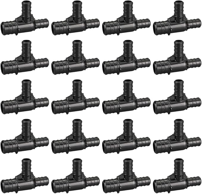 (Pack of 20) Topaipe 3/4 x 1/2 x 1/2 Inch PEX Poly Crimp Reducing Tee, PPSU Fitting for PEX Tubing, PERT, ASTM F2159