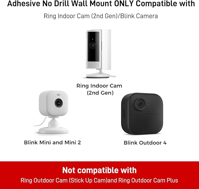 3 Pack Ring Indoor Camera No Drill No Screws Wall Mount Bracket Compatible with Ring Indoor Cam (2nd Gen)/Blink Mini /Mini 2 /Blink Outdoor 4 Camera Adhesive Wall Mount