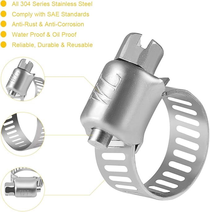 Winlong 1/2'' Stainless Steel Hose Clamps - 24PK Size 4 Small Worm Gear Drive Hose Clamps Clamping Range 1/4 Inch to 5/8 Inch (6mm-16mm) for Automotive Plumbing, 1/4'' Clamps, 1/2'' Clamps