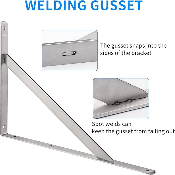YUMORE Shelf Bracket 20", Max Load: 550lb, Heavy Duty Stainless Steel Solid Shelf Support Corner Brace Joint Right Angle L Bracket, Pack of 2
