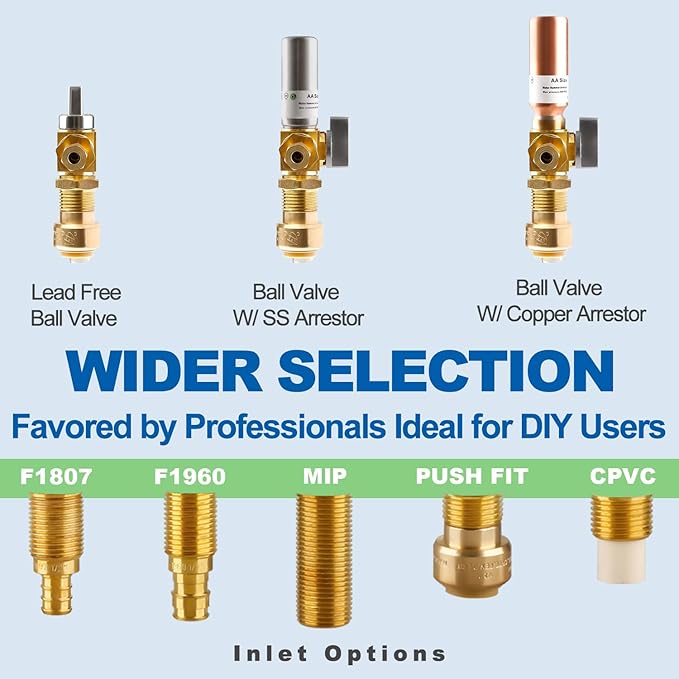 Ice Maker OutLet Box With Stainless Steel Water Hammer Arrestor,1/2 Inch Push-Fit Inlet x 1/4 Inch OD Compression Outlet,1/4 Turn Ball Vavle Outlet Box For Refrigerator,Water Dispenser