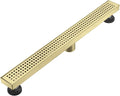 Linear Shower Floor Drain, Brushed Gold 32 Inch 304 Stainless Steel Bathroom Drains Kit, Long Rectangular Shower Trench Drain with Square Pattern Drain Cover & Hair Catcher