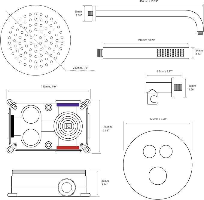 TRUSTMI 10 Inch Matte Black Shower System Push Button Diverter Wall Mounted Round Rainfall and Handheld Shower Trim Kit with Valve (Pressure Balance)
