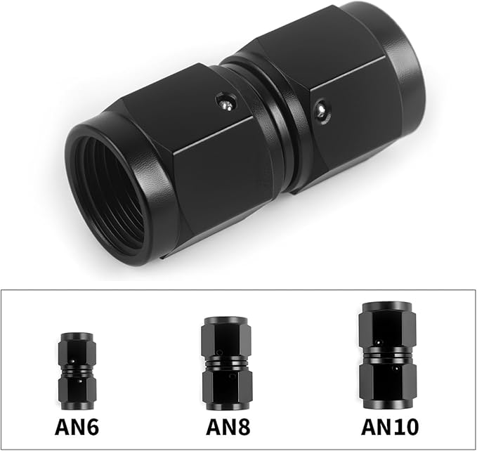 6AN Female to 6AN Female Straight Swivel Coupler Fitting Adapter 9/16-18UNF Thread Aluminium Anodized Black 4PCS