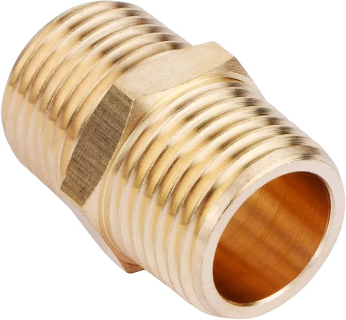 2PCS Brass Nipple Fitting 1/2" to1/2" NPT Male Hex Adapter by CX WONDERLAND
