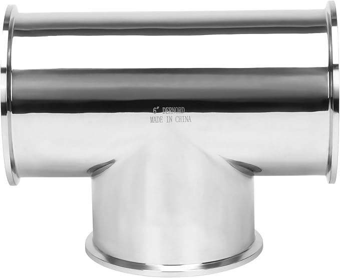 DERNORD Clamp Tee 3 Way Stainless Steel 304 with 3 Silicone Gaskets Fits 6" Tri Clamp, 152mm Pipe OD Sanitary Fittings